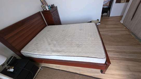 Wooden Bed + Mattress+2 Bedside 2 with Drawer image 3