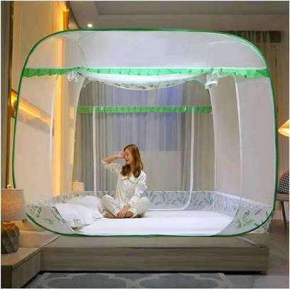 Pop-Up Bed Mosquito Net White Purple Trim Standard image 3