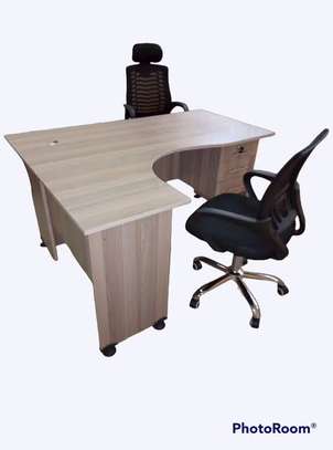 Modern L-Shaped Ergonomic Office Desk White Black Trim image 8