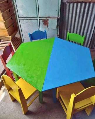 Colorful Kids Table Set Hexagonal 6 Chairs Foldable image 9