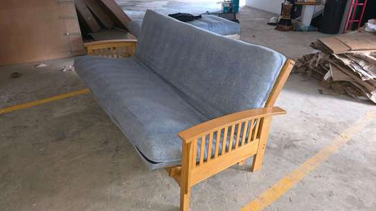 Futon /Bedsofa with Gray Fabric, Easy to Clean image 3