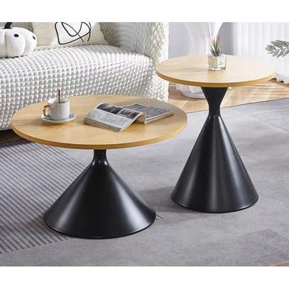 2 Pcs Brown Wooden Tops Living Home Coffee Table Set image 9