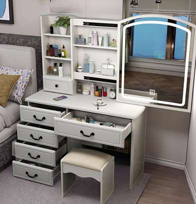 DRESSING TABLE: White Dressing Table With Mirror image 2