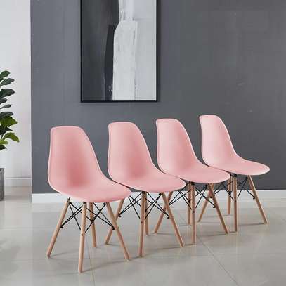 Dining Chair; Molded Abs Plastic, Wood Legs, Light Pink image 6