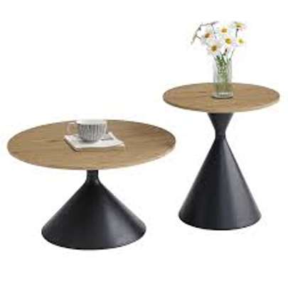 2 Pcs Brown Wooden Tops Living Home Coffee Table Set image 4