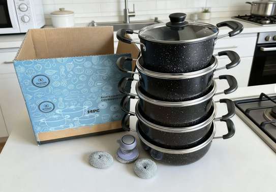 14-Piece Non-Stick Cookware Set Black image 3
