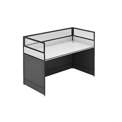 Office tables: one seater white working station with panels image 2