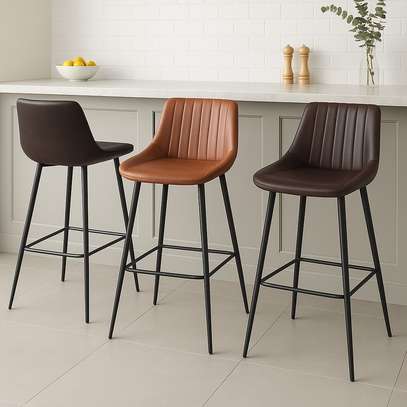 Brown Leather Non-Adjustable Counter Bar Stool image 10