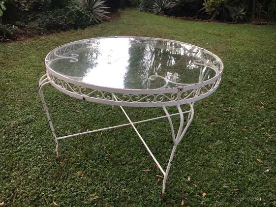 Glass Table Round Antique Wrought Iron Garden French Style image 3