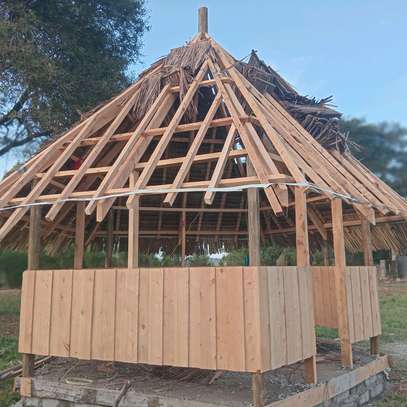 Natural Thatch Gazebo Wooden Poles Spacious Shade image 6
