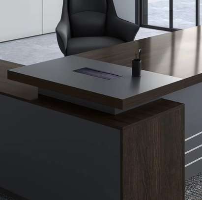 Modern Office Desk Dark Wood with Storage Cabinet image 9