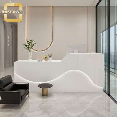 Modern White Reception Desk with LED Lighting image 6