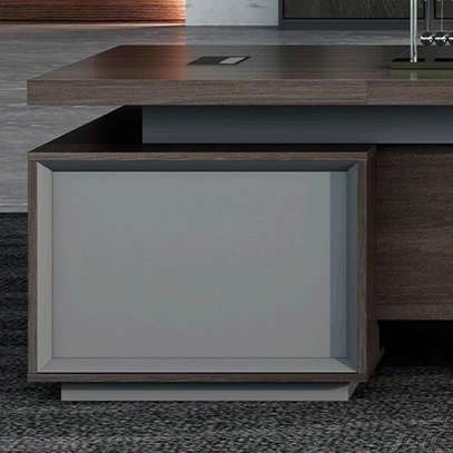 L-shaped Wooden Desk; Modern Home Office With File Drawers image 3