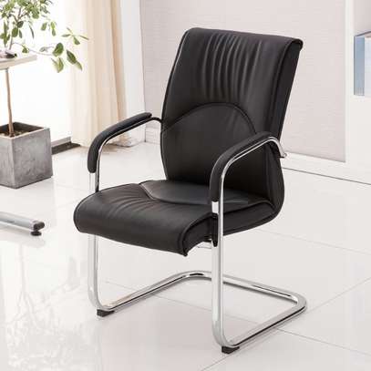 Office Chair:  Black Leather Visitor Office Chair image 1