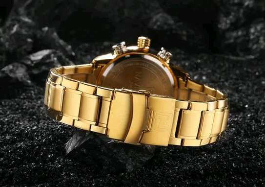 NAVIFORCE 9093 Luxury Brand Gold Quartz Led Clock Men image 1