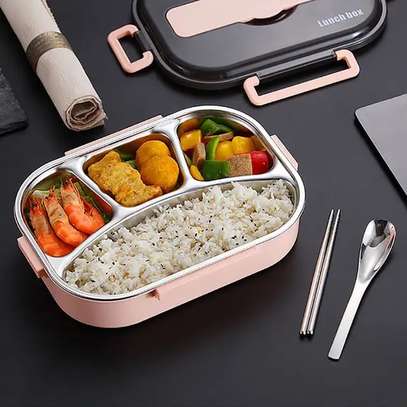 4 Grid Stainless Steel Lunch Box With Spoon and Chopsticks image 2