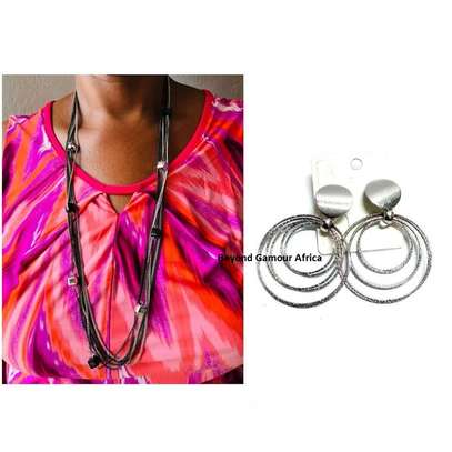 Womens Silver necklace and Loop earrings combo image 1