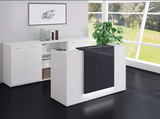 Reception Desk: Sleek 1.2m White Desk, Ideal For Small Space image 2