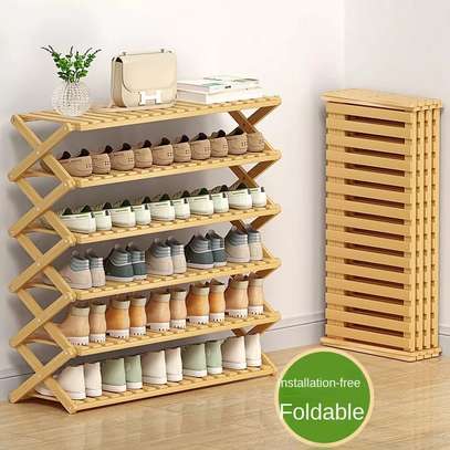 6-Tier Brown Bamboo Shoe Rack stand COLLAPSIBLE image 2