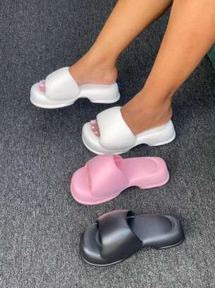 Women fashion faux open toe slides image 4