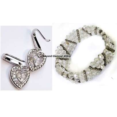 Womens White crystal Bracelet and earrings image 1