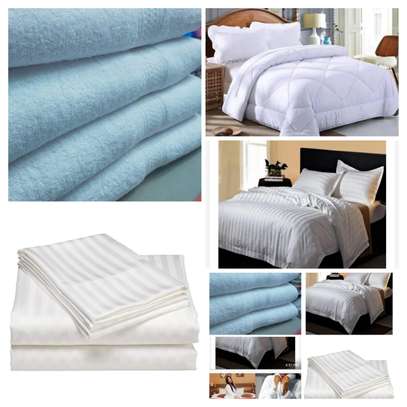 High quality  white striped  duvets,towels, bathrobes image 1