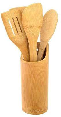 *5pc bamboo cooking spoons +holder image 2