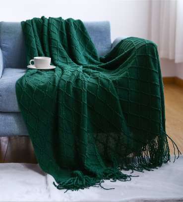 Jungle green knitted throw blanket image 1