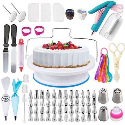206 Pcs/set Cake Turntable Piping Tip Nozzle Pastry Bag Set image 1