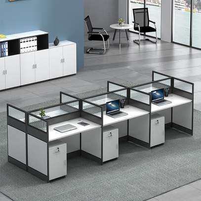 6-Person Modular Office Desk – Modern Cubicle Workstation image 2