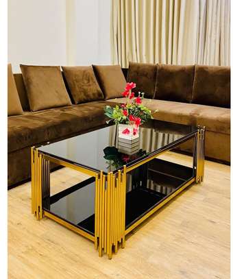 Black Metal With Top Golden Glass Table Coffee image 14