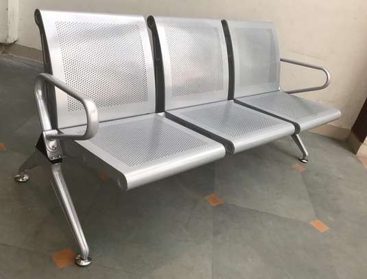 3-Person Stainless Steel Reception Waiting Bench with Arms image 4