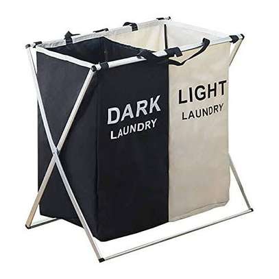 2 Compartments Lights And Darks Foldable Washing Basket - DARK ANGD LIGHT image 1