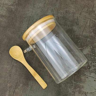 Glass spice / storage jar with spoon and bamboo lid image 2