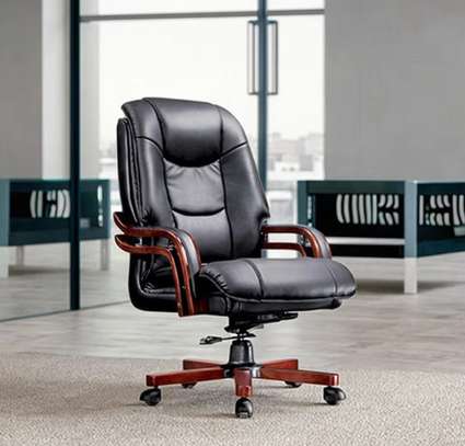 Executive Leather Adjustable Wooden Swivel Office Chair image 8