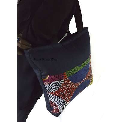 Womens denim multicolor ankara handbag with [ink coin purse image 3