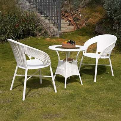 White Outdoor Rattan Dining Set image 1