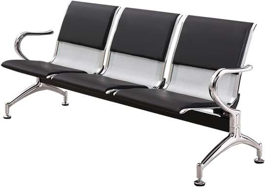 Durable 3-Seat Black Metal Bench with Padded Seats image 7