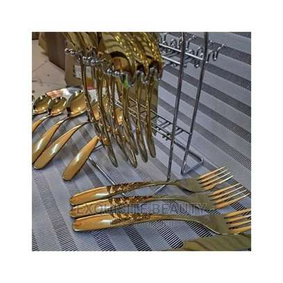 Golden Stainless Steel Cutlery Set With Rack -24 Pcs image 1