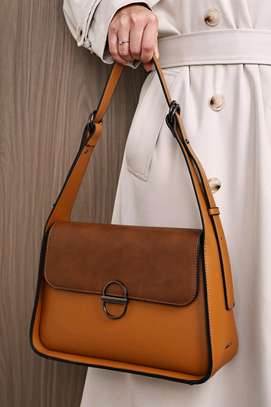 Two-Tone Leather Shoulder Bag Adjustable Strap image 2