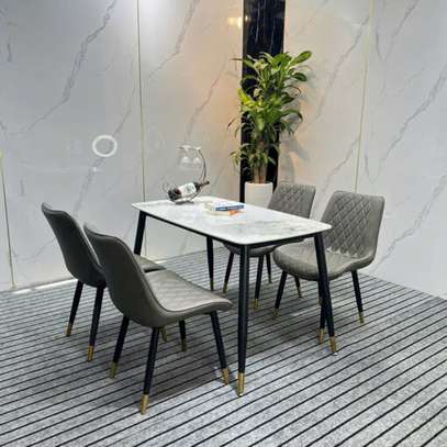 4 Seater White Marble Top Home Dining Chairs and Table image 6