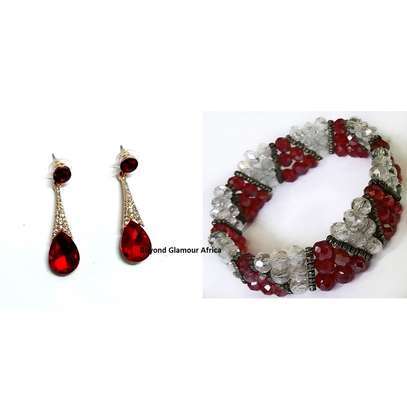 Womens Red crystal Bracelet and earrings image 4