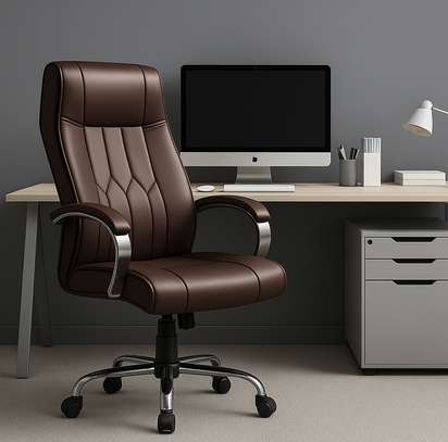 Executive Chairs : Brown Leather Ergonomic Office Chair image 5