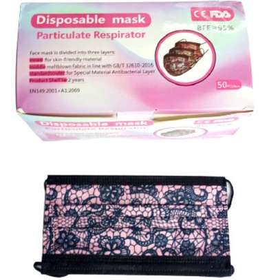 Generic Dull Pink And Black 3 Ply Disposable Face Mask (50 Pieces) image 1