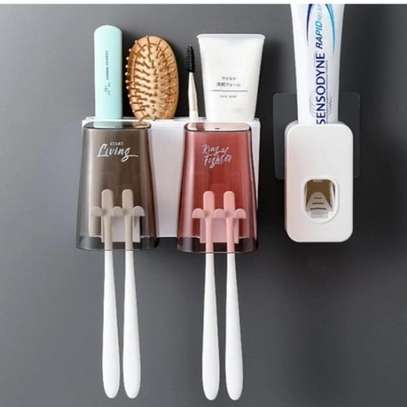 Double Cup Toothbrush Holder & Toothpaste Dispenser image 1