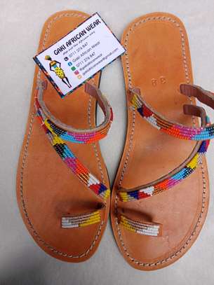 Beaded leather maasai sandals,  women's sandals image 2