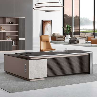 High-End L-Shaped Office Desk with Cable Organizer image 1