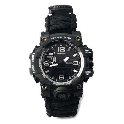 Compass Tactical Camping Military water resistant waterproof Paracord Survival Watch with Fire image 1