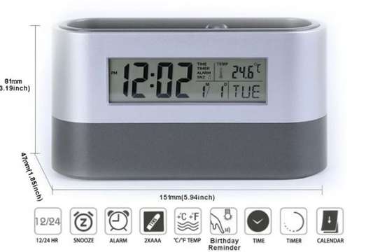 Multifunctional Desktop Pen Holder & Digital Alarm Clock Calendar Thermometer Display. image 2