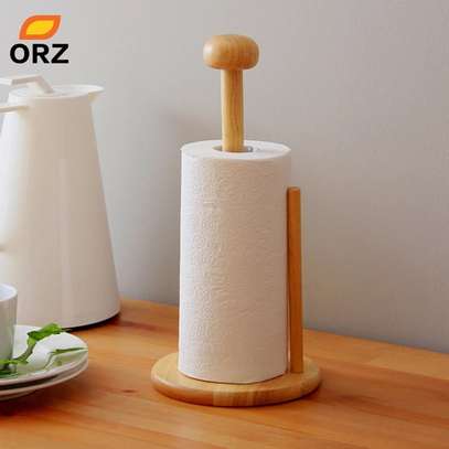 Bamboo Wood Tissue Holder Vertical Roll Pole image 1